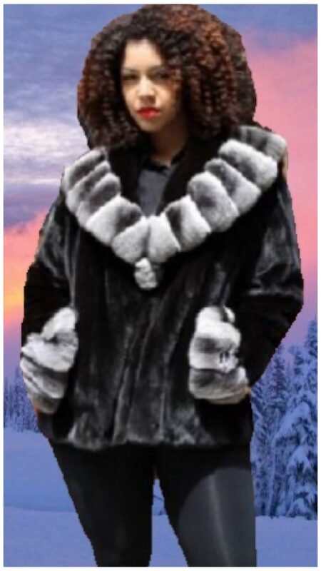 Plus Size Ranch Mink Fur Jacket Chinchilla Fur 1119