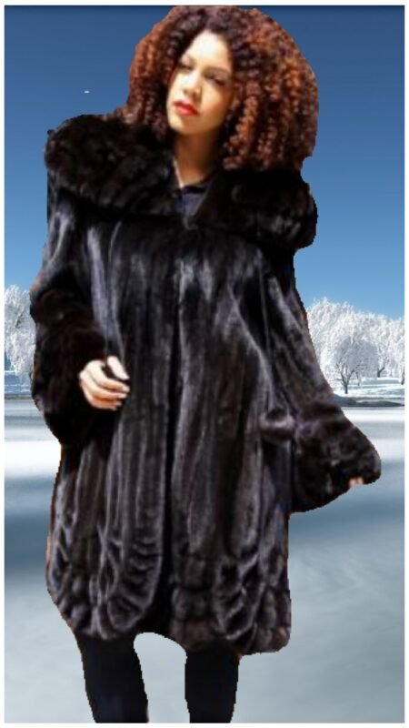 Plus Size Ranch Mink Fur Swing Stroller Rouched Collar Rouched Bottom 2548