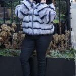 Plus Size Rex Rabbit Bomber Fur Jacket Black Fox Collar 7474