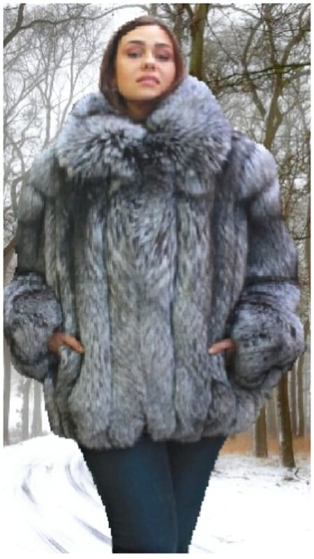 Plus Size Silver Fox Fur Bomber Jacket #49938