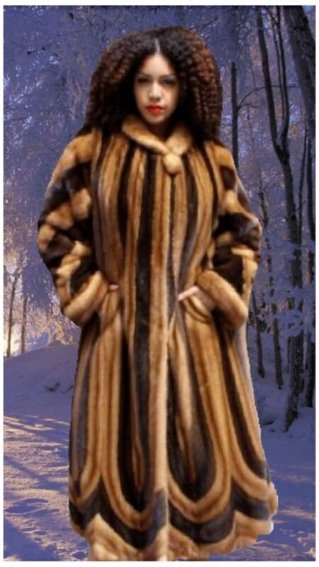 Plus Size Whiskey Mahogany Fur Mink Swing Full Length Coat 11225