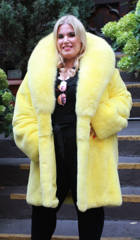 Plus Size Yellow Rex Rabbit Fur Stroller Fox Collar 48488