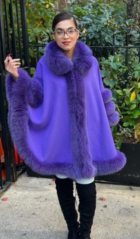 Purple Cashmere Wool Cape Purple Fox Trim 4447