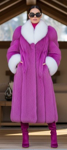 Purple Fox Coat White Fox Collar 48484 Purple Fox Coat White Fox Collar 48484