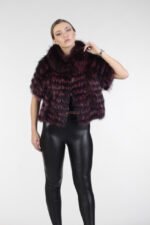 Purple Raccoon Fur Jacket Cropped - Image 2