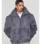 Rabbit Fur Hooded Grey Bomber Jacket for Men