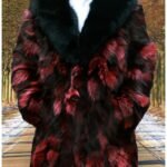 Red Black Men's Fox Fur Coat Black Fox Fur Collar