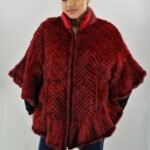 Red Knit Mink Poncho 3456