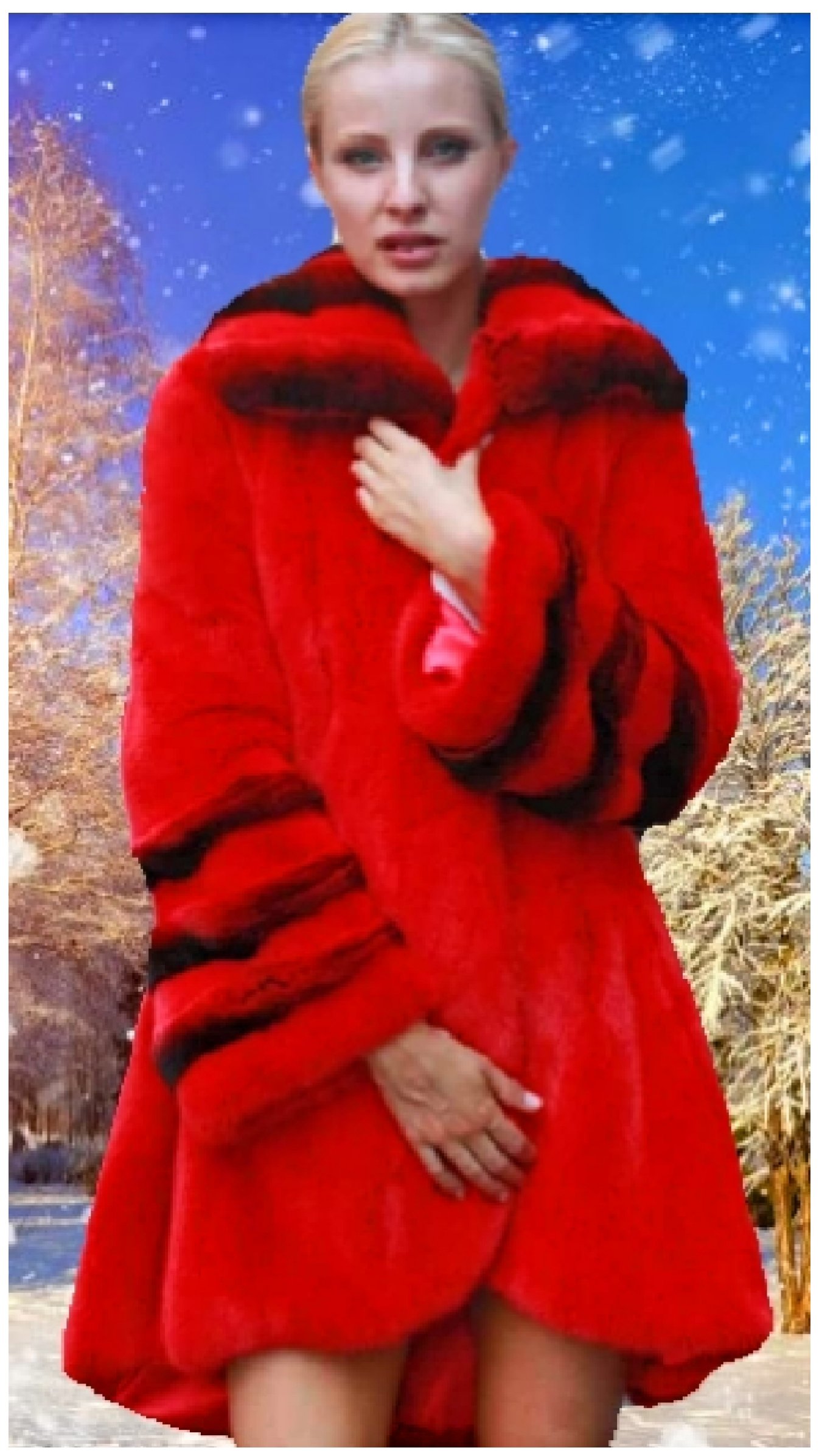 Red Mink Fur Stroller Chinchilla Wing Collar Bell Cuffs 22125 Red Mink Fur Stroller Chinchilla Wing Collar Bell Cuffs 22125