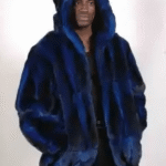 Royal Blue Chinchilla Mens Fur Bomber Jacket 1243