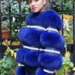 Royal Blue Fox jacket Rhinestones J3772