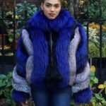 Royal Blue Fox Jacket Silver Fox Trim J3737