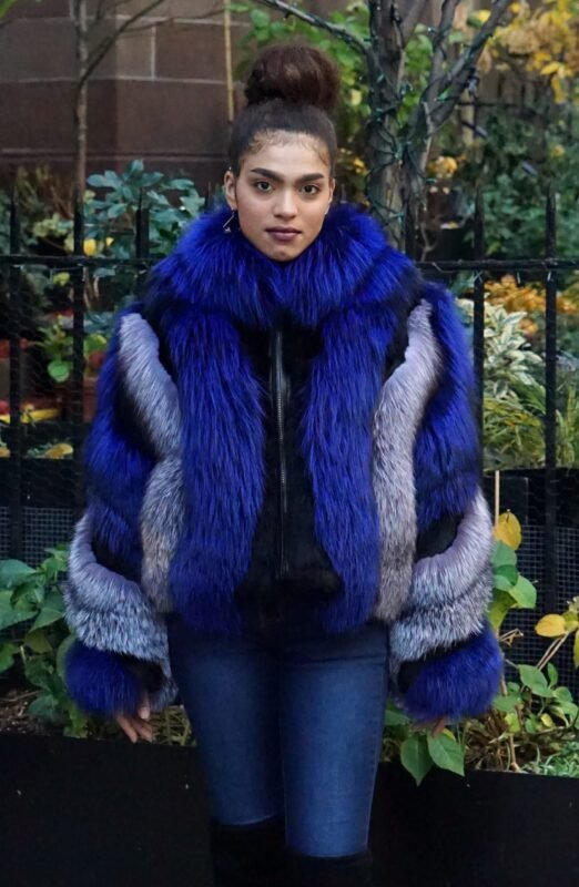 Royal Blue Fox Jacket Silver Fox Trim J3737