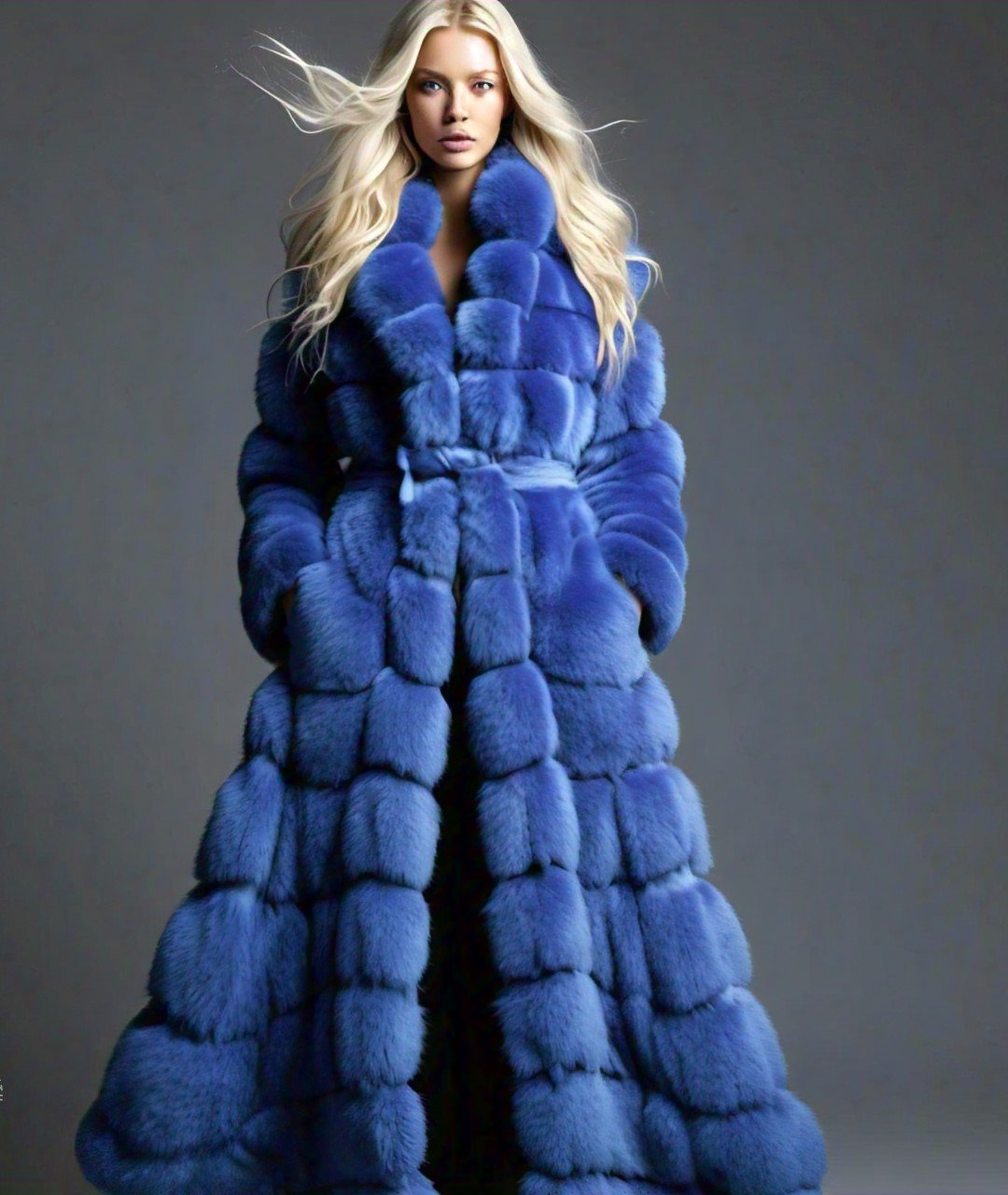 Royal Blue Full Length Fox Coat 83332 Royal Blue Full Length Fox Coat 83332