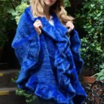 Royal Blue Knit Mink Poncho Ruffles 44747