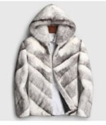 Mens Hooded Black Cross Mink Fur Coat - Image 4