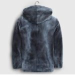 Blue Jean Colored Hooded Mink Fur Coat - Image 2
