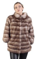 Golden Brown Sable Fur Coat with Slits - Image 2