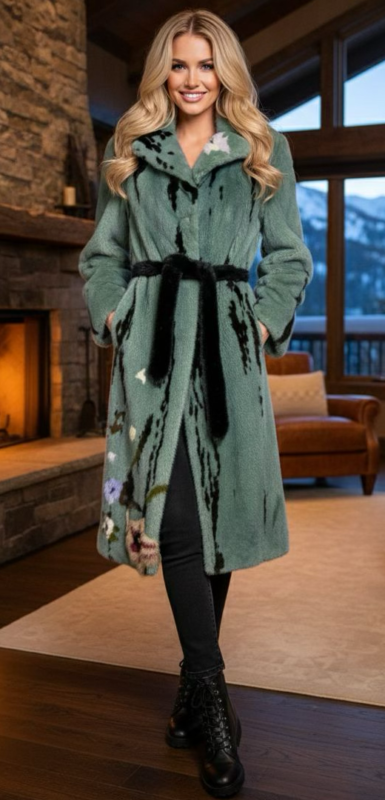 Seafoam Green Mink Floral Coat 5643