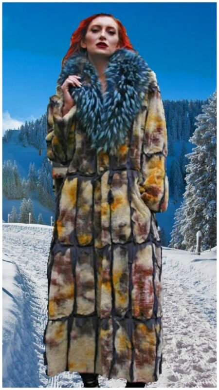 Sheared Mink Coat Dyed Silver Fox Collar 74658