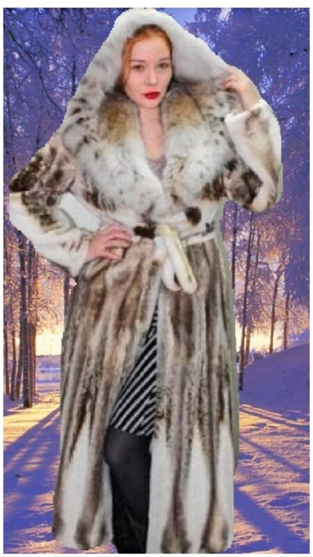 Sheared Mink Coat with Canadian Lynx Collar Hood 7788