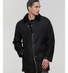 Shearling Sheepskin Jacket with Mink Fur Trim in Black