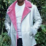 Silver Pink Light Blue Men's Shearling Jacket