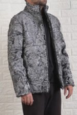 Silver Biker Fur Coat Mens - Image 4