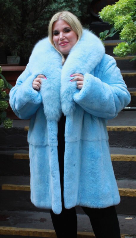 Sky Blue Rex Rabbit Fur Stroller Fox Collar 57575