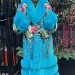 Stylish Blue Floral Mink Coat for Winter Outings at Pretty Places 7373