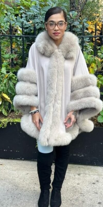 Tan Cashmere Wool Cape Fox Trim 4773