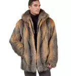 Mid Length Natural Grey Fox Fur Coat for Men
