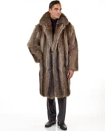 Natural Raccoon Pea Coat for Men