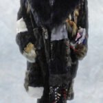 Throw Back Patchwork Mink Fur Coat Fox Fur Collar 29798