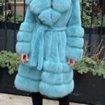 Tiffany Blue Mink Coat Fox Collar Trimmings 88988