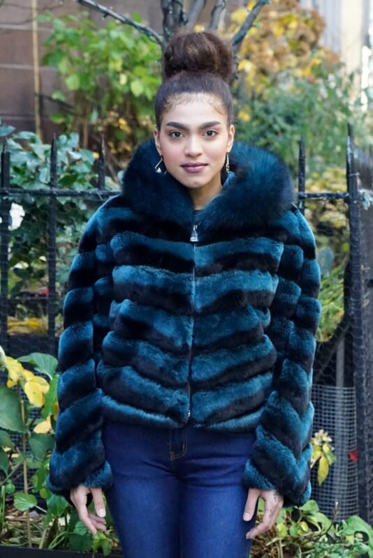 Turquoise Green Rex Rabbit jacket Hooded J56478