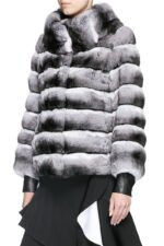 Chinchilla Fur Jacket Turtle Neck Collar