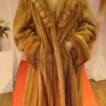 Whiskey Mink Fur Coat Full Length Ruffled Shawl Collar 449