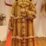 Whiskey mink Fur Coat Ruffled Mink Trim Skin on Skin Shawl Collar 91166