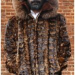 Whiskey Sheared Mink Fur Jacket with Hood and Fox Fur Trim