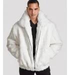 White Rabbit Fur Hooded Bomber Jacket for Men