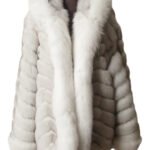 White and Blue Hooded Fox Fur Coat