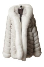 White and Blue Hooded Fox Fur Coat