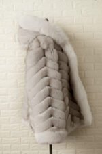 White and Blue Hooded Fox Fur Coat - Image 3