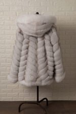 White and Blue Hooded Fox Fur Coat - Image 2