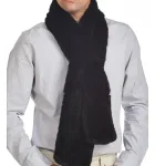 Wide Rex Rabbit Fur Pull Through Scarf - Black