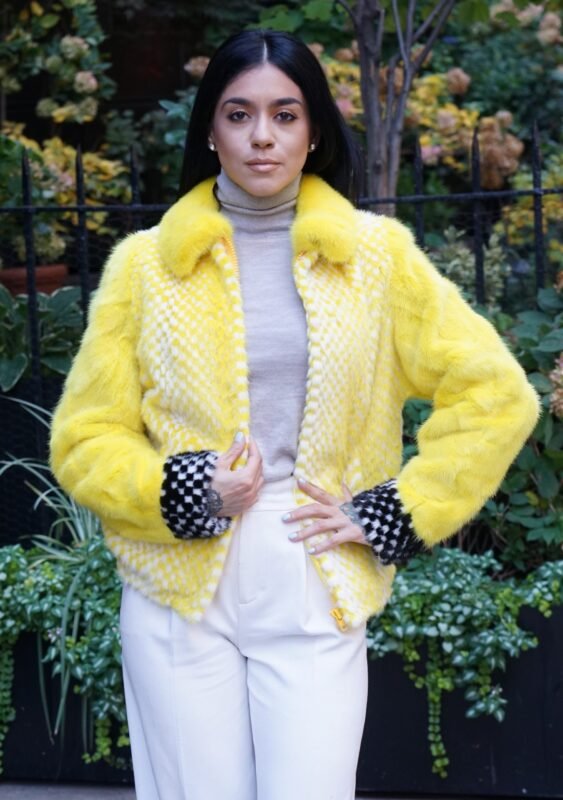 Yellow White Mink Jacket Checker Board 54433